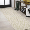 Eyely Moroccan Woven Runner Rug 2X10 Cream/Green, Indoor Outdoor Rug by eyely