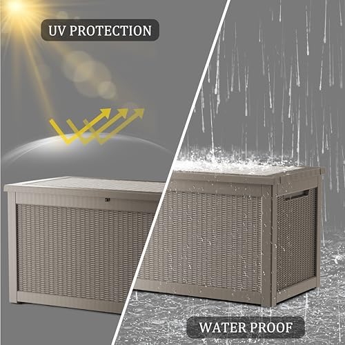 320 Gallon Outdoor Storage Box Waterproof, Lockable Resin Deck Box Large Storage Bin for Patio Furniture Cushion, Garden Tools, Pool Accessories, UV-Resistant Outside, Grey - Image 4