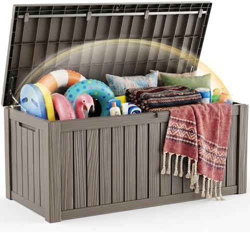 EFU Outdoor Storage Box 230 Gallon Deck Box, Waterproof Resin, Grey by EFU