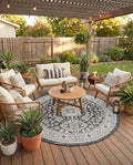 Rugs.com - Outdoor Aztec Rug – 8 Ft Round Charcoal Gray Indoor/Outdoor Rug – Perfect for Patios, Decks, Porches, and Outdoor Entertaining Spaces by Rugscom
