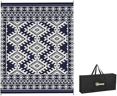 Outsunny Outdoor Rug for Patio Waterproof 8' x 10' Blue & White Rhombus by Outsunny