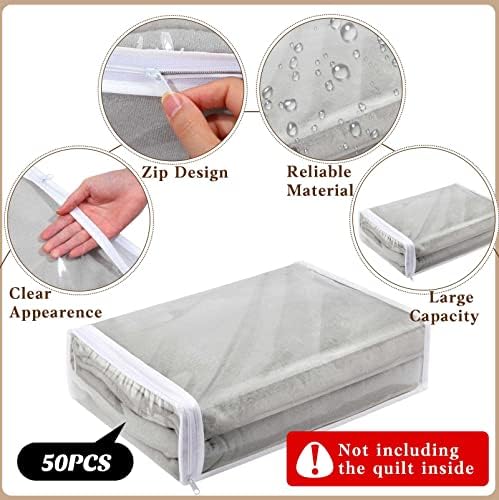 Riakrum 50 Pack Clear Zippered Storage Bags, 15x11x4 inches, Vinyl Plastic Sweater Sheet Organizers Storage Bags, PVC, for Clothes, Sheet, Blankets, Fabrics Organizers (White) - Image 5