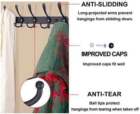 Dseap Coat Rack Wall Mounted - 5 Tri Hooks, Heavy Duty, Stainless Steel, Metal Coat Hook Rail for Coat Hat Towel Purse Robes Mudroom Bathroom Entryway (Black, 4 Packs) - Image 2