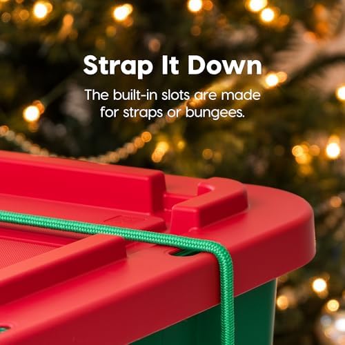 IRIS USA 4-Pack 12 Gallon Storage Bins with Lids |Made in USA| Heavy Duty Plastic Tote Containers for Seasonal Organization, Large - Green/Red - Image 4