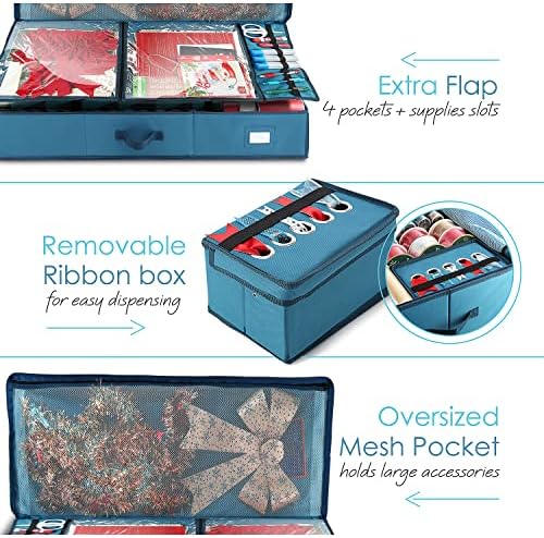 Hearth & Harbor Wrapping Paper Storage Container with Ribbon Storage Organizer - Christmas Storage Bag with Extra Interior Pockets - Gift Wrapping Organizer Storage Fits Up to 26 Rolls of 40" Length - Image 3