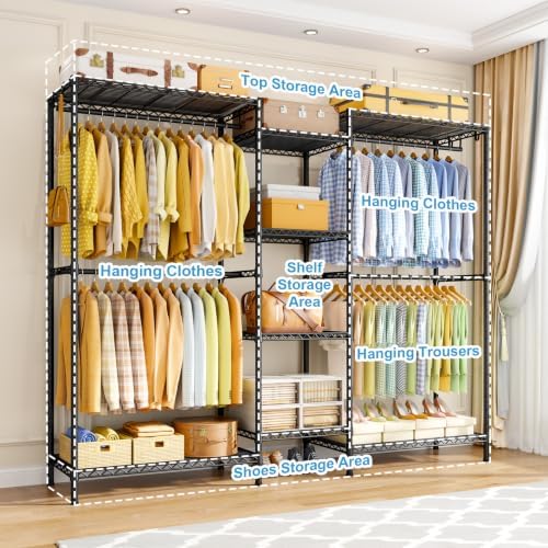 Ulif E4 Plus Heavy Duty Clothes Rack, Black Metal Closet Storage System - Image 4