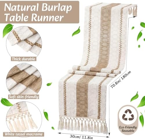 6 Sets Boho Placemat Table Runner Napkin Rings, Brown, 12x72 - Image 2