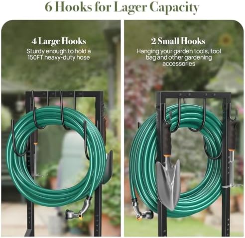 Winpull Garden Hose Holder, Metal Freestanding Hose Stand with 4 Spikes, Holds up to 150FT Hose, Sturdy Hose Reel Alternative, Heavy Duty Hose Storage for Outside Yard Lawn - Image 4