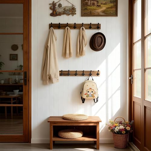 WEBI Rustic Coat Rack Wall Mount,30" Long 7 Cast Iron Coat Hooks Wall Mounted,Heavy Duty Farmhouse Wood Coat Hanger Wall Antique Vintage Hooks for Hanging Jacket,Clothes,Backpack,Brown - Image 4