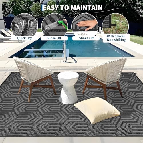 GAOMON Outdoor Rug 9x12 ft Waterproof Reversible Patio Rug - Image 3