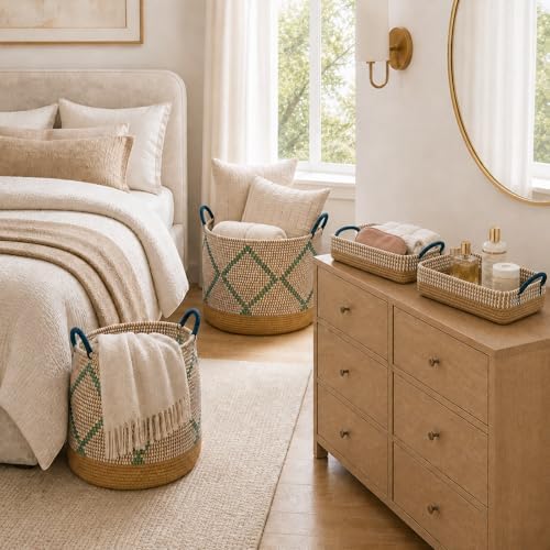 Handmade Seagrass Storage Basket Set - 4 Pack with Built-in Carry Handles, 7.6-49L Capacity, Multi-Size Large Capacity Organizer for Home, Bedroom, Living Room, 96.3L Total - Image 4