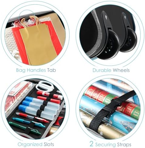 Hearth & Harbor Holiday Storage with Extra 2 PC of Christmas Storage Bins and Ribbon Storage Organizer - Fade Resistant Wrapping Paper Storage Containers with Wheels Fits Up to 30 Rolls of 40" Length - Image 5