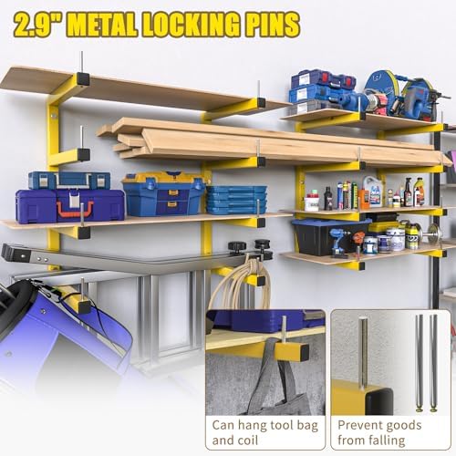 4-Pack Lumber Storage Rack, Wood Storage Racks Wall Mount, Heavy Duty Garage Wood Organizer with 8-Level System, Yellow Utility Rack Organization Up 1600 Lbs, Metal Lumber Shelf for Indoor & Outdoor - Image 5