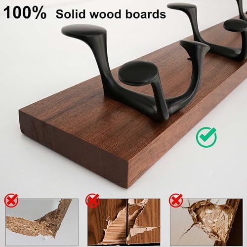 WEBI Coat Rack Wall Mount,36" Solid Wood Coat Hooks Wall Mounted Coat Hanger,16" Hole to Hole,Heavy Duty 6 Triple Hooks for Hanging Coats,Jacket,Hat,Backpack,Farmhouse,Reddish Brown - Image 5