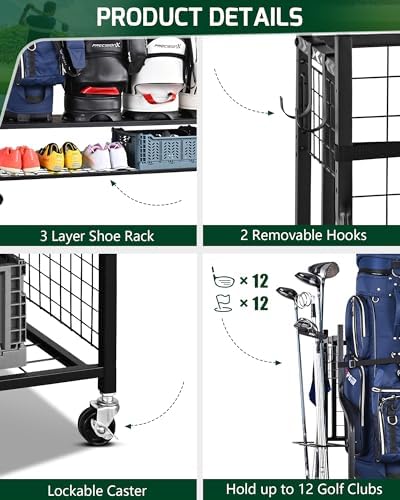Mythinglogic 4-Bag Golf Storage Organizer with Club and Shoe Storage - Image 4
