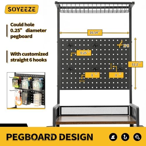 SOYEEZE Fishing Rod Holders for Garage,Fishing Gear Holder for Fishing Rod Tackle Box Storage，Fishing Pole Holders for 12 Rods with Hooks and Pegboard,Fishing Stand with Reel Rack, Standard Size - Image 5