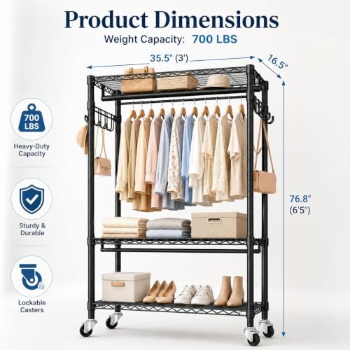 Clothes Rack Heavy Duty Rolling Closet for Hanging Clothes - Image 5
