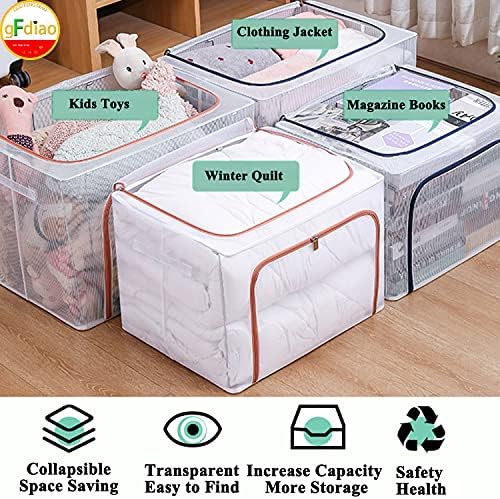 Steel Frame Storage Box Transparent Storage Box Quilt Storage Box Folding Wardrobe PVC or Nylon Fabric Extra Large Storage Bag (Orange Waterproof: 66L x 2Pcs + 80L x 2Pcs) - Image 5