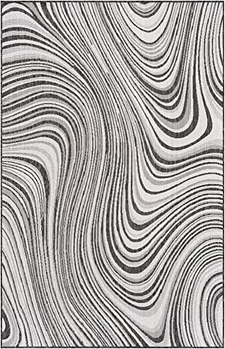 Unique Loom Outdoor Modern Collection Area Rug - Pool (5' 3" x 8' Rectangle, Charcoal Ivory/ Gray) - Image 3