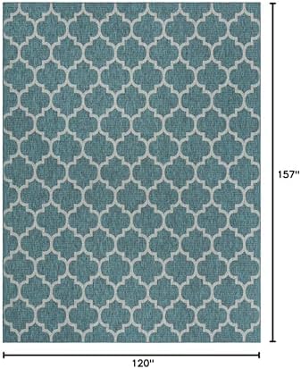 Unique Loom Outdoor Trellis Collection Area Rug (10' x 13' 1" Rectangle, Teal/ Gray) - Image 2