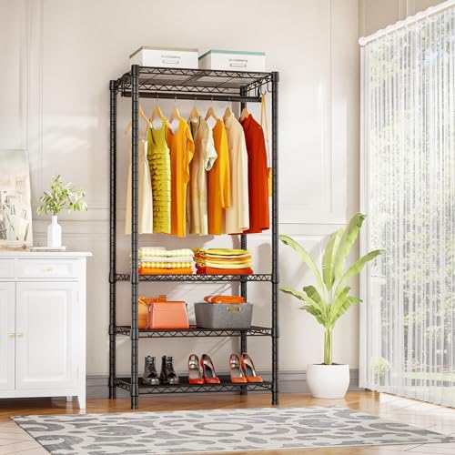 Ulif H4 Mini Portable Closet, 4 Tiers Freestanding Clothing Garment Rack for Small Space, Metal Clothes Wardrobe System for Bedroom, 23.6" W x 14" D x 76.4" H, Load 502 lbs, Black - Image 2