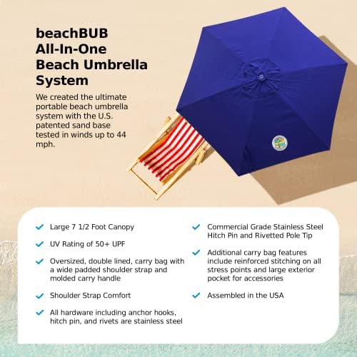 BEACHBUB ALL-IN-ONE BEACH UMBRELLA SYSTEM. Includes ULTRA Base (compliant with the ASTM F3681-24 Beach Umbrella Safety Standard). (Deep Ocean Blue) - Image 6