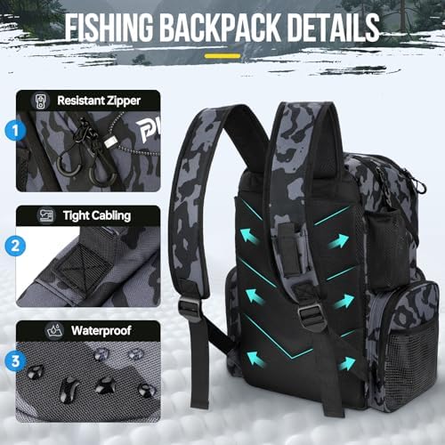 PLUSINNO Cooler Fishing Backpack with Rod Holders 45L Large Water-resistant Fishing Tackle bag Store Fishing Gear Fishing Gifts for Men Father - Image 5