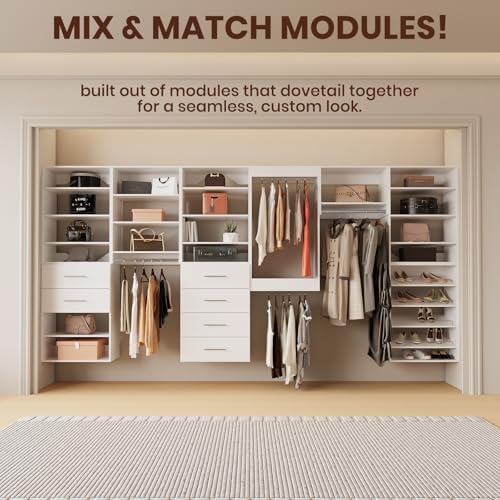 ROOMTEC 19.5" Medium Hanging Closet Unit, Modular Closet System with Hanging Rod, Wardrobe Organizer for Bedroom or Walk-in Closet, Wall Mounted, Customizable Clothes Storage Unit, White - Image 3