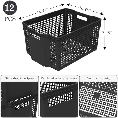 Stackable Woven Basket, Pantry Storage Bins, 12 Pack Baskets Set - Image 2