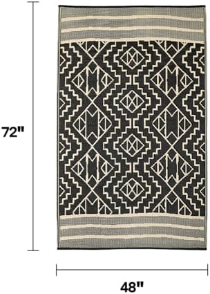 Fab Habitat Outdoor Rug - Waterproof, Fade Resistant, Crease-Free - Premium Recycled Plastic - Tribal Boho Neutral - Patio, Deck, Porch, Balcony, Laundry Room - Kilimanjaro - Black - 4 x 6 ft - Image 2