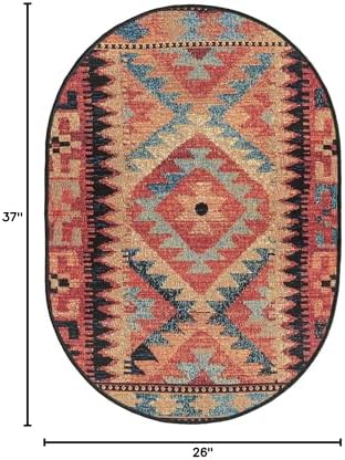 Unique Loom Outdoor Tribal Collection Area Rug - Tortuguero (2' 2" x 3' 1" Oval Multi/Blue) - Image 2
