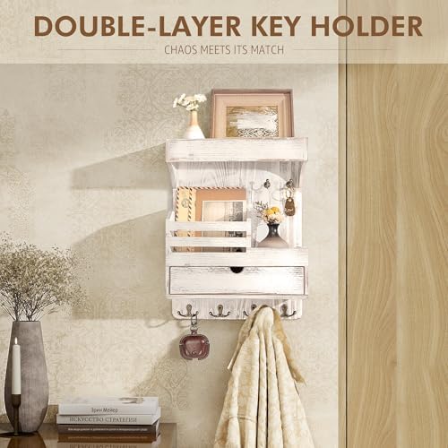 Rebee Vision Key Holder Wall Mount with Drawer for Home Decor, Whitewash - Image 3