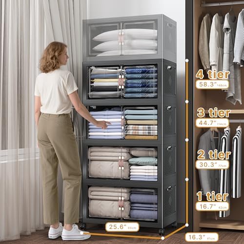 UAMFURI 480QT Stackable Storage Bins with Lids, Doors & Wheels - Image 2