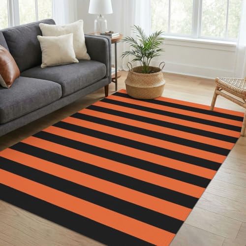 KOZYFLY Striped Rug 4x6 ft Orange and Black Halloween Fall Front Door Rugs - Image 2