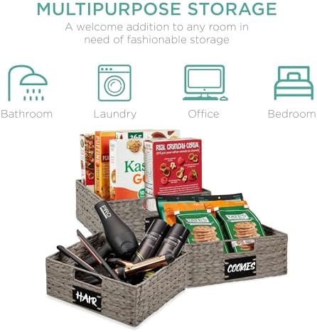 Best Choice Products Set of 4 13x12in Water Hyacinth Pantry Baskets, Woven Organizers w/Chalkboard Label, Chalk Marker - Gray - Image 6