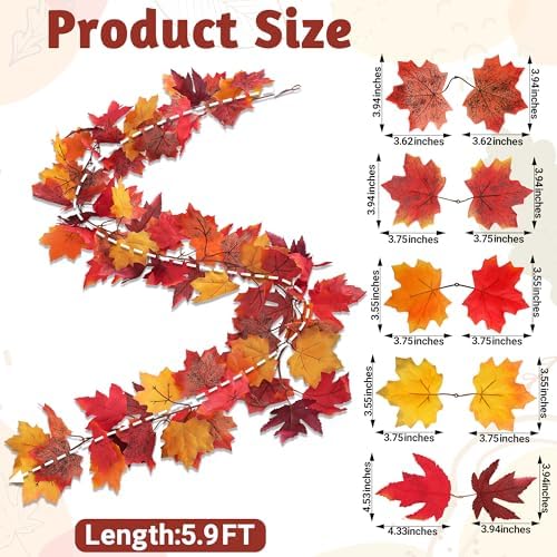Helimoto 8 Pack Autumn Garland, 47.2 FT Hanging Vines Fall Garland, Artificial Maple Outdoor Autumn Leaves Garlands, Fall Decorations for Home and Thanksgiving Halloween Decor Wedding Mantle Fireplace - Image 2
