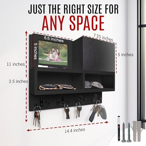 Spacelog Key and Mail Holder for Wall with Chalkboard – Magnetic Photo Frame Key Holder Wall Mount, Black, Dual Storage & Cupboards Mail and Key Organizer for Wall - Image 6