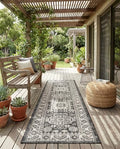 Rugs.com - Outdoor Aztec Rug – 8 Ft Runner Charcoal Gray Indoor/Outdoor Rug – Weather-Resistant Flatweave for Patios, Porches, and Decks by Rugscom
