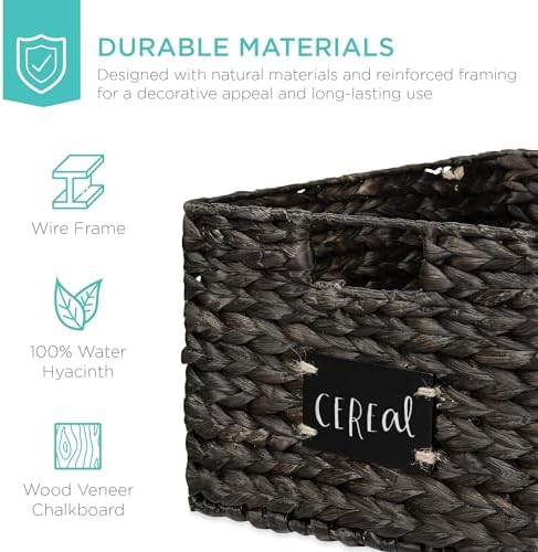 Best Choice Products Pantry Baskets Set of 2 16x12in Water Hyacinth Storage Baskets, Woven Wicker Kitchen Organizers with handles w/Chalkboard Label Chalk Marker - Black - Image 5