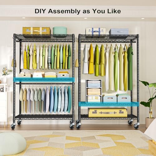 FUTASSI Rolling Clothes Rack, Clothing Racks for Hanging Clothes, Black - Image 3