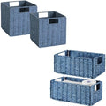 Vagusicc Wicker Baskets for Storage, Set of 4 Hand-Woven Wicker Storage Baskets for Shelves, Cube Storage Baskets Bins with Handles, Wicker Basket for Organizing Pantry Bedroom, Blue by Vagusicc