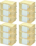 Kuber Industries Foldable Underbed Storage Bag|Organizer For Clothes Large|Non-Woven Comforter, Blanket Cover|Metalic Print & Side Handle|Pack of 12 (Yellow & Cream) by Kuber+Industries