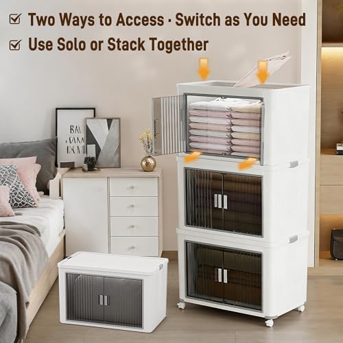 Folding Stackable Storage Bins with Lid, 210qt Plastic Organizer - Image 2