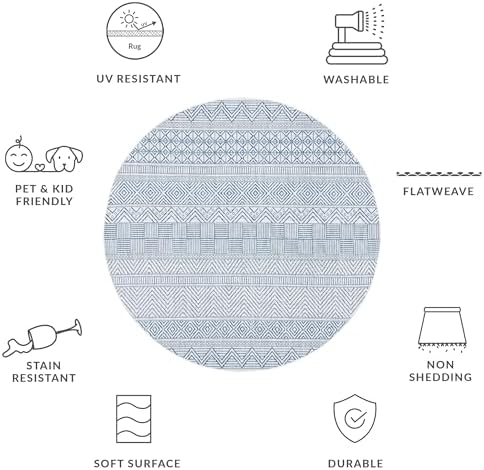 SAFAVIEH Washable Rug Outdoor Courtyard Collection - 6'7" Round, Ivory & Navy, Non-Shedding & Easy Cleaning, Ideal for Patio, Backyard, Mudroom (CY8196-53412) - Image 7