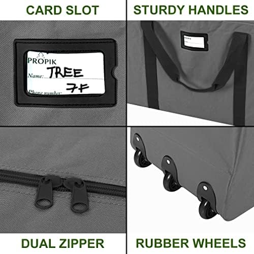 ProPik Christmas Rolling Tree Storage Bag, Fits Up to 9 ft. Tall Disassembled Holiday Tree, 28" X 16" X 60", Extra Large Heavy Duty Storage Container with Wheels, Front and Side Handles (Gray) - Image 3