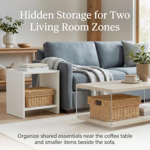 Wicker Storage Baskets with Lids for Shelves, 2-Basket Set, Natural - Image 3
