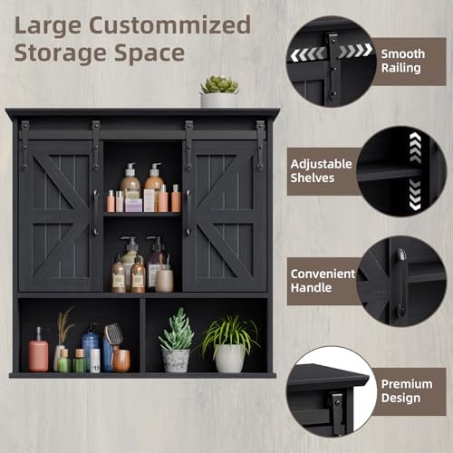 Vabches Bathroom Wall Cabinet, Farmhouse Medicine Cabinet, Black - Image 4