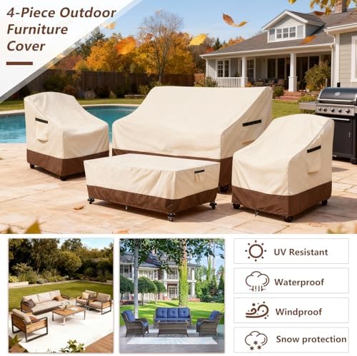 Waterproof Outdoor Patio Furniture Covers 4 Piece Set,XL-Large,Beige - Image 4