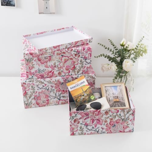 Soul & Lane - Pink Floral Decorative Storage Boxes with Lids, Set of 3 - Image 4