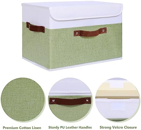 ANMINY Fabric Storage Box Bins with Lids, Green White, 15"x10"x10", 4 Pack - Image 4